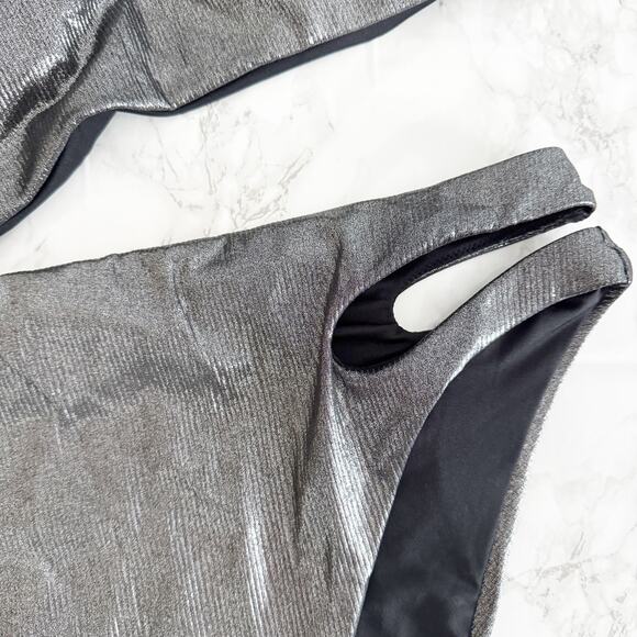 VICTORIA'S SECRET One Shoulder Cut Out High Waist Bikini Set Silver Foil L XL - Picture 10 of 13